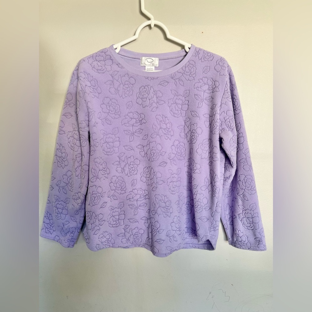 Oscar De La Renta Lavender Floral Pullover Sweatshirt Size Medium Sweater